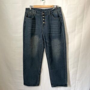 High waisted wide leg button fly jeans